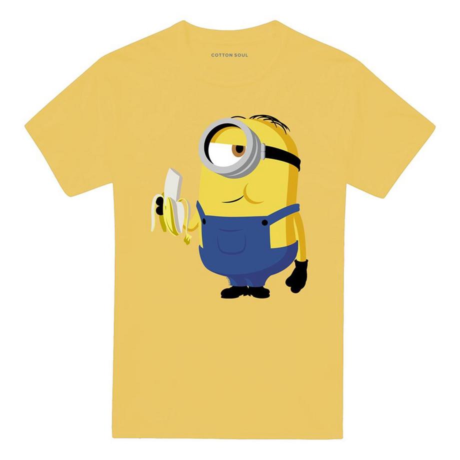 Maglietta Minions Banana Cotone Pettinato Ringspun Senza Etichetta
