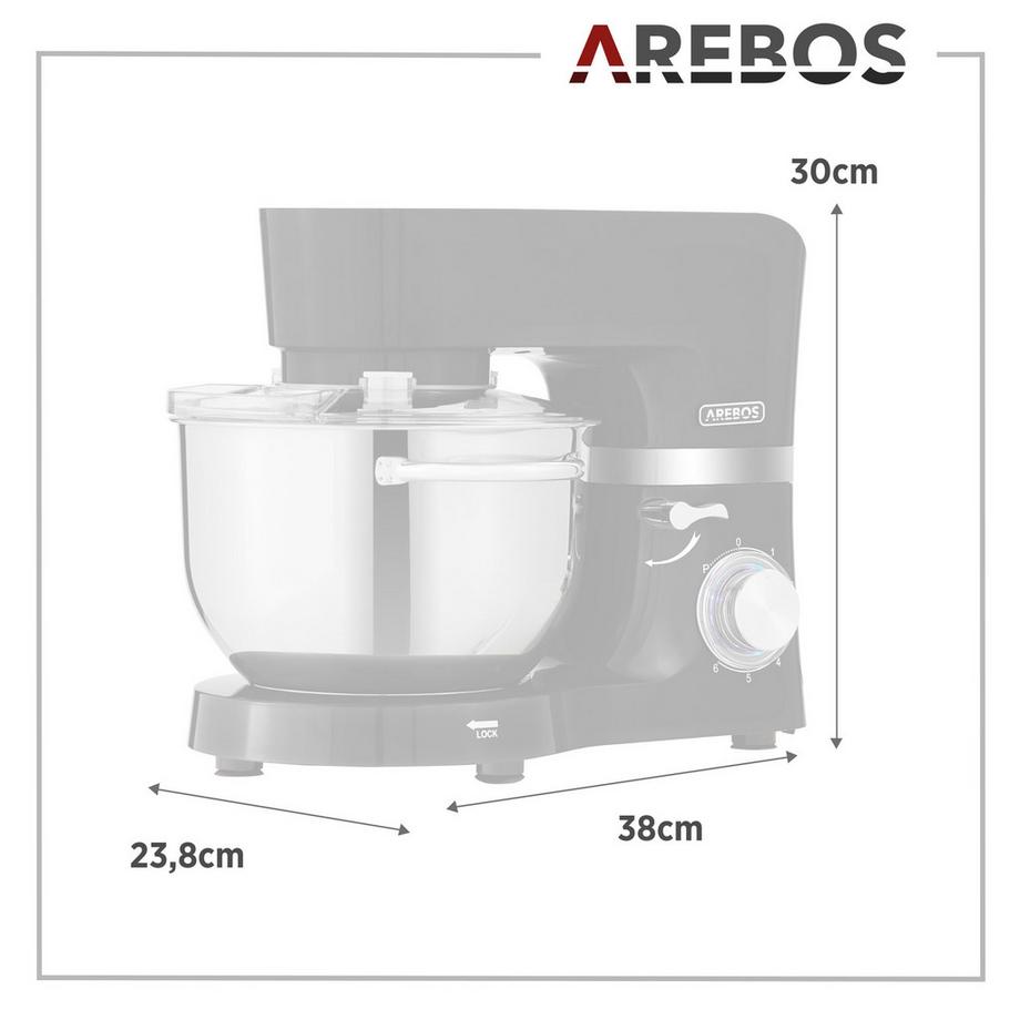 Arebos Robot de Cuisine 1500W avec 2x Acier inoxydable-Bol mélangeur 6 étapes  