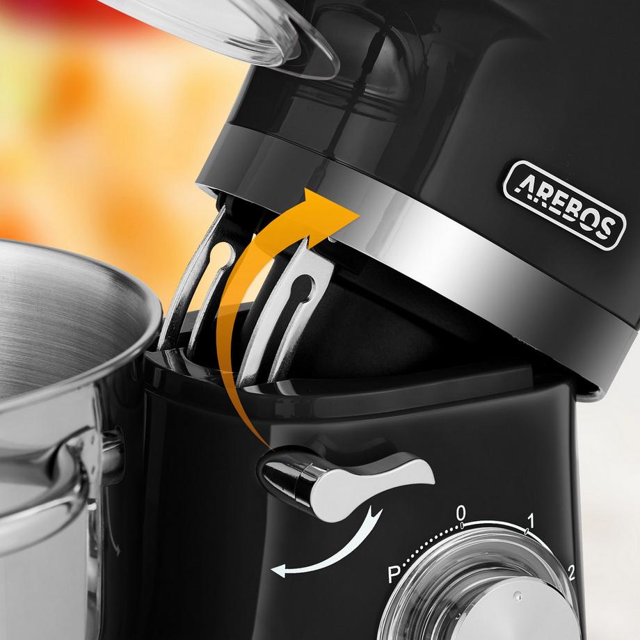 Arebos Robot de Cuisine 1500W avec 2x Acier inoxydable-Bol mélangeur 6 étapes  