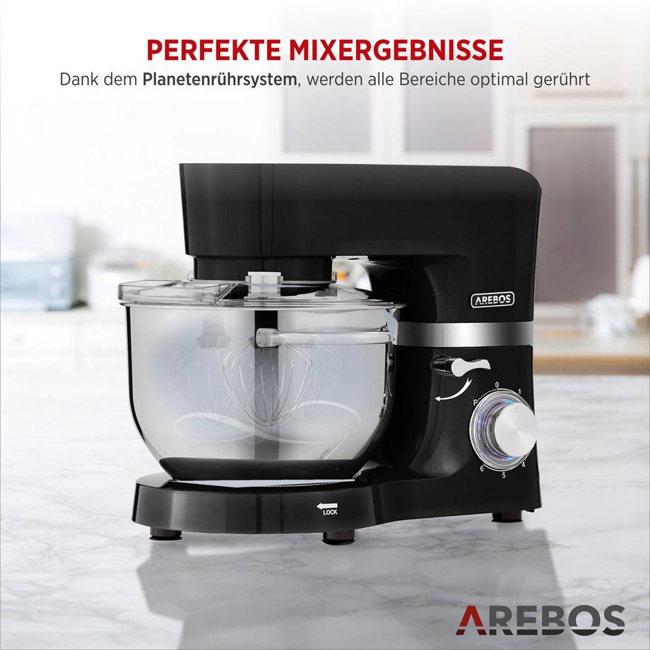 Arebos Robot de Cuisine 1500W avec 2x Acier inoxydable-Bol mélangeur 6 étapes  