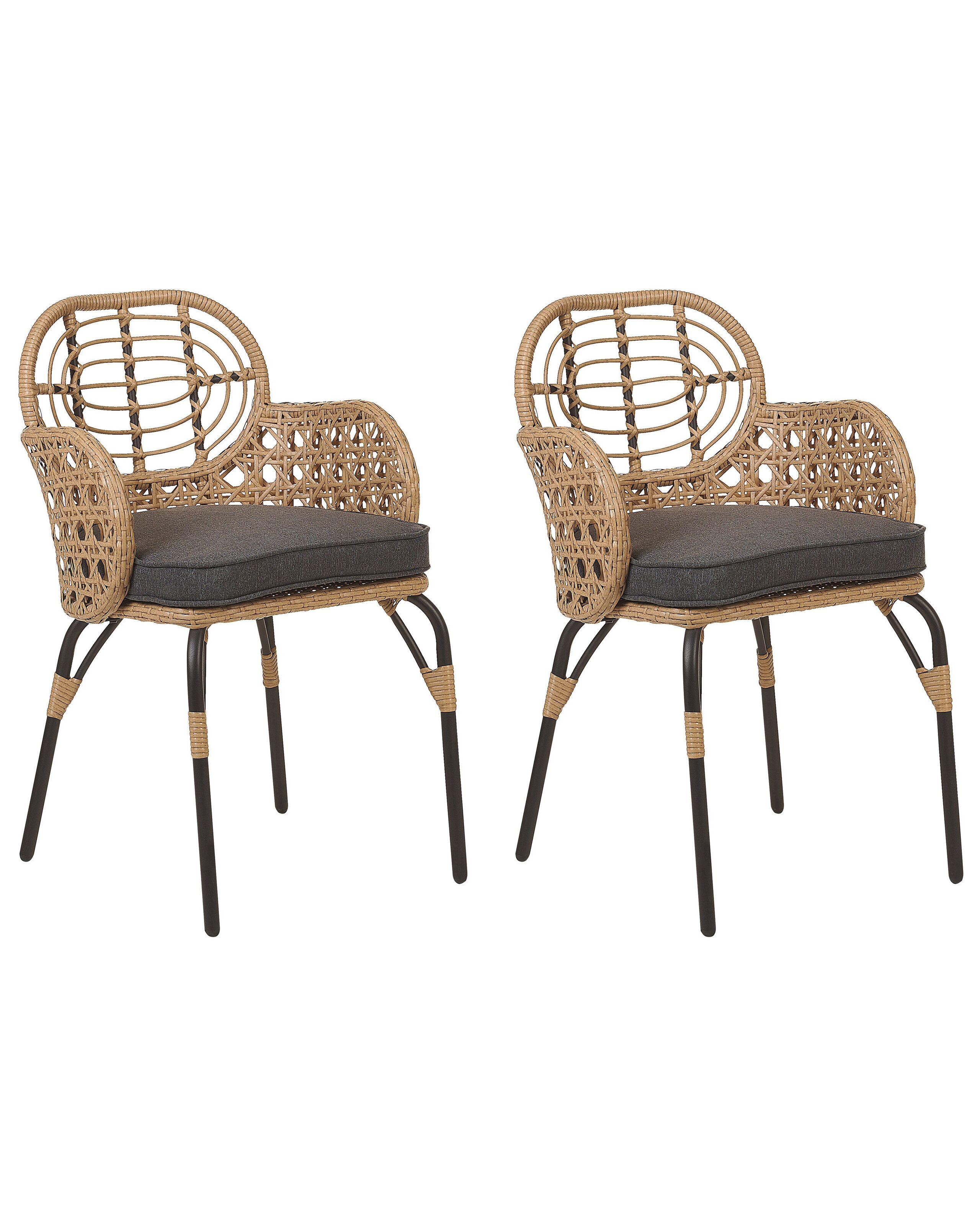 Beliani Lot de 2 chaises de jardin avec coussins en Polyrotin Boho PRATELLO  