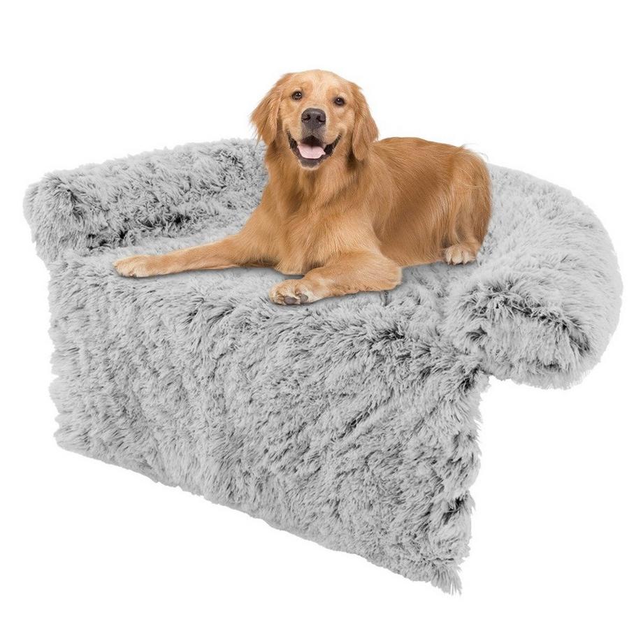 B2X  Cuccia in peluche per cani con base antiscivolo, rivestimento sfoderabile e lavabile e morbido paranuca, grande 115 x 120 cm, grigio-bianco 