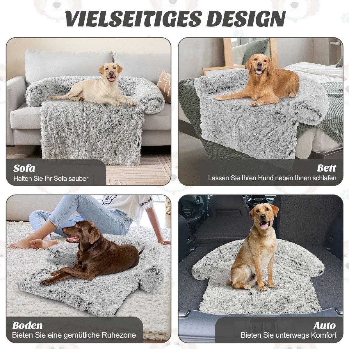 B2X  Lit en peluche pour chien avec fond antidérapant, housse amovible lavable et tour de cou doux, grand 115 x 120 cm, gris-blanc 