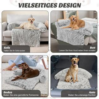 B2X  Lit en peluche pour chien avec fond antidérapant, housse amovible lavable et tour de cou doux, grand 115 x 120 cm, gris-blanc 