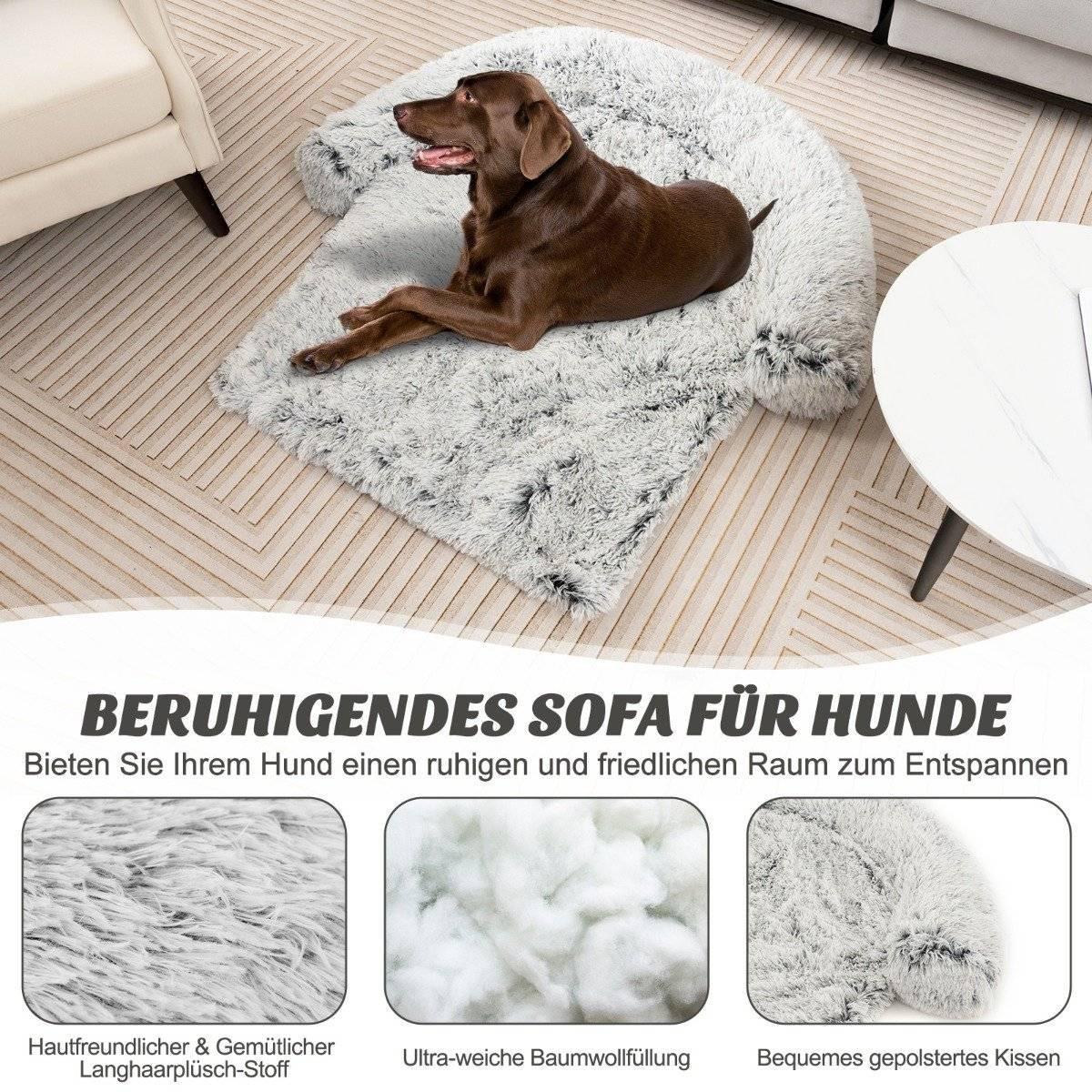 B2X  Lit en peluche pour chien avec fond antidérapant, housse amovible lavable et tour de cou doux, grand 115 x 120 cm, gris-blanc 