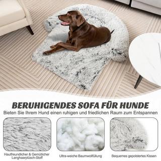 B2X  Lit en peluche pour chien avec fond antidérapant, housse amovible lavable et tour de cou doux, grand 115 x 120 cm, gris-blanc 