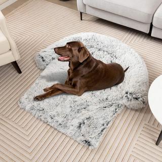 B2X  Lit en peluche pour chien avec fond antidérapant, housse amovible lavable et tour de cou doux, grand 115 x 120 cm, gris-blanc 