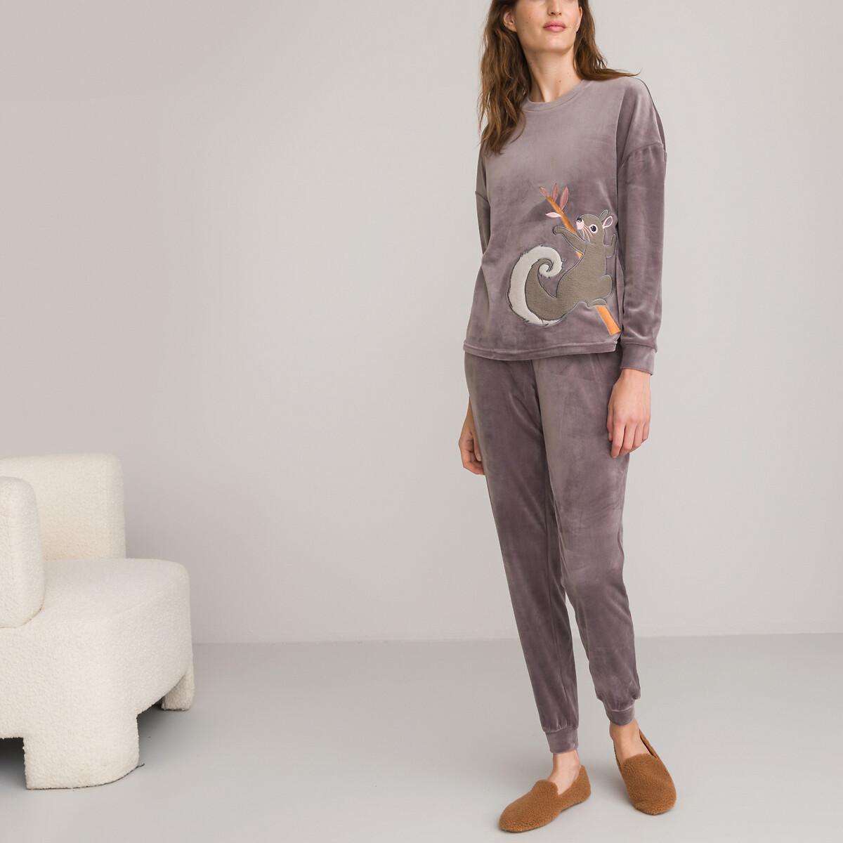 La Redoute Collections  Samt-Schlafanzug mit Tier-Motiv 