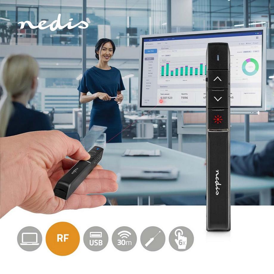 Nedis  Presenter | Laser Pointer Entfernung bis zu: 100 m | Kabellose Reichweite bis zu: 30 m | Schwarz 