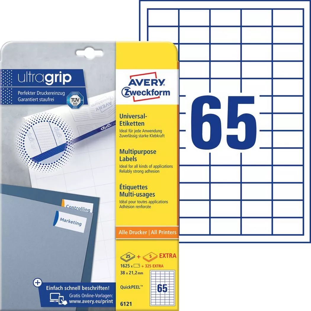 Avery-Zweckform – AVERY ZWECKFORM Universal-Etiketten 38×21,2mm, 1950 Stk., One Size, Weiss