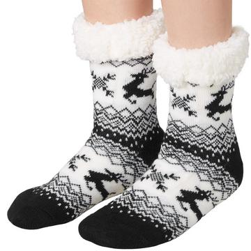 Soffici calze con motivo di renna, nero-bianco