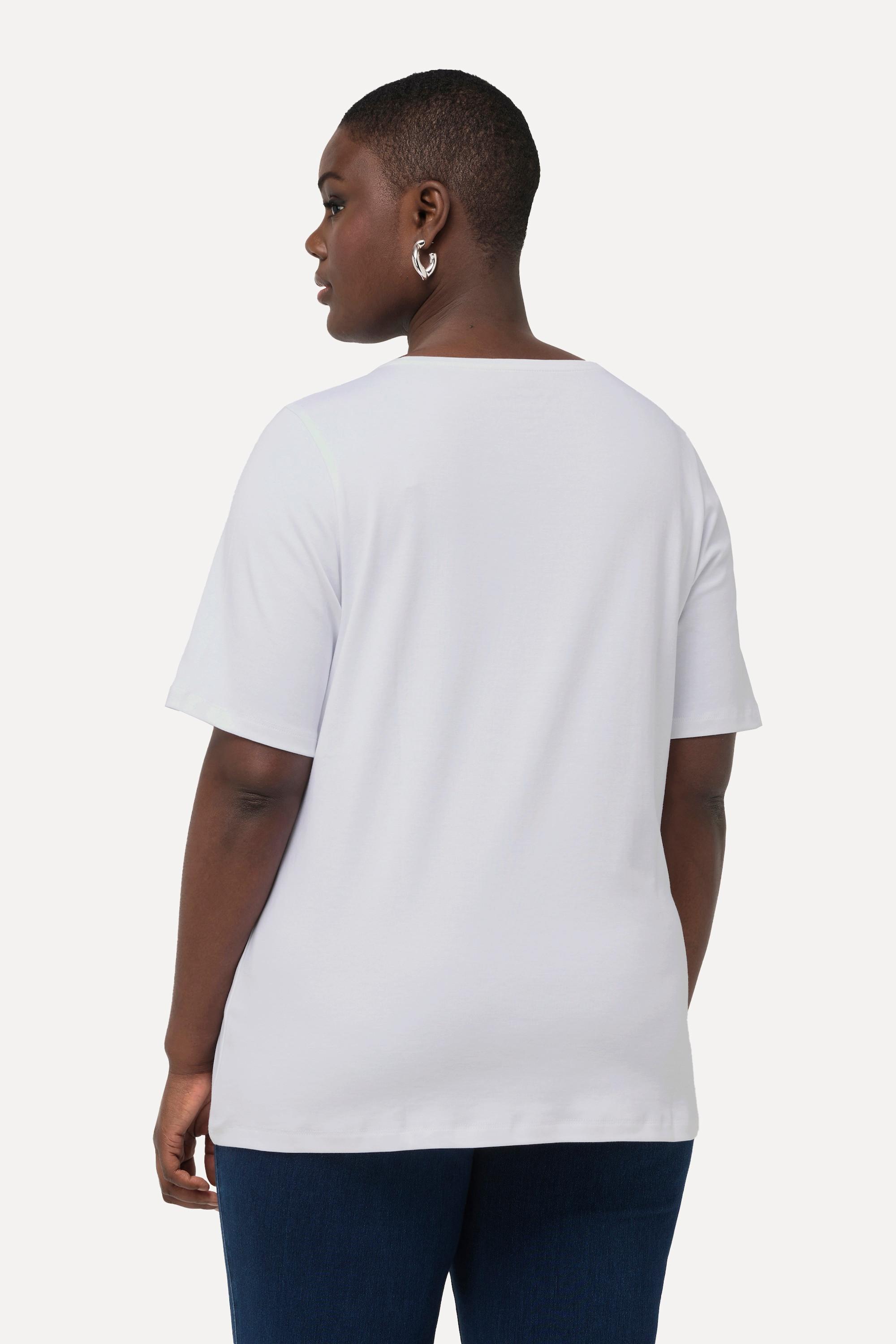 Ulla Popken Coton Pima Paillettes Col Rond Manches Courtes T-Shirt  