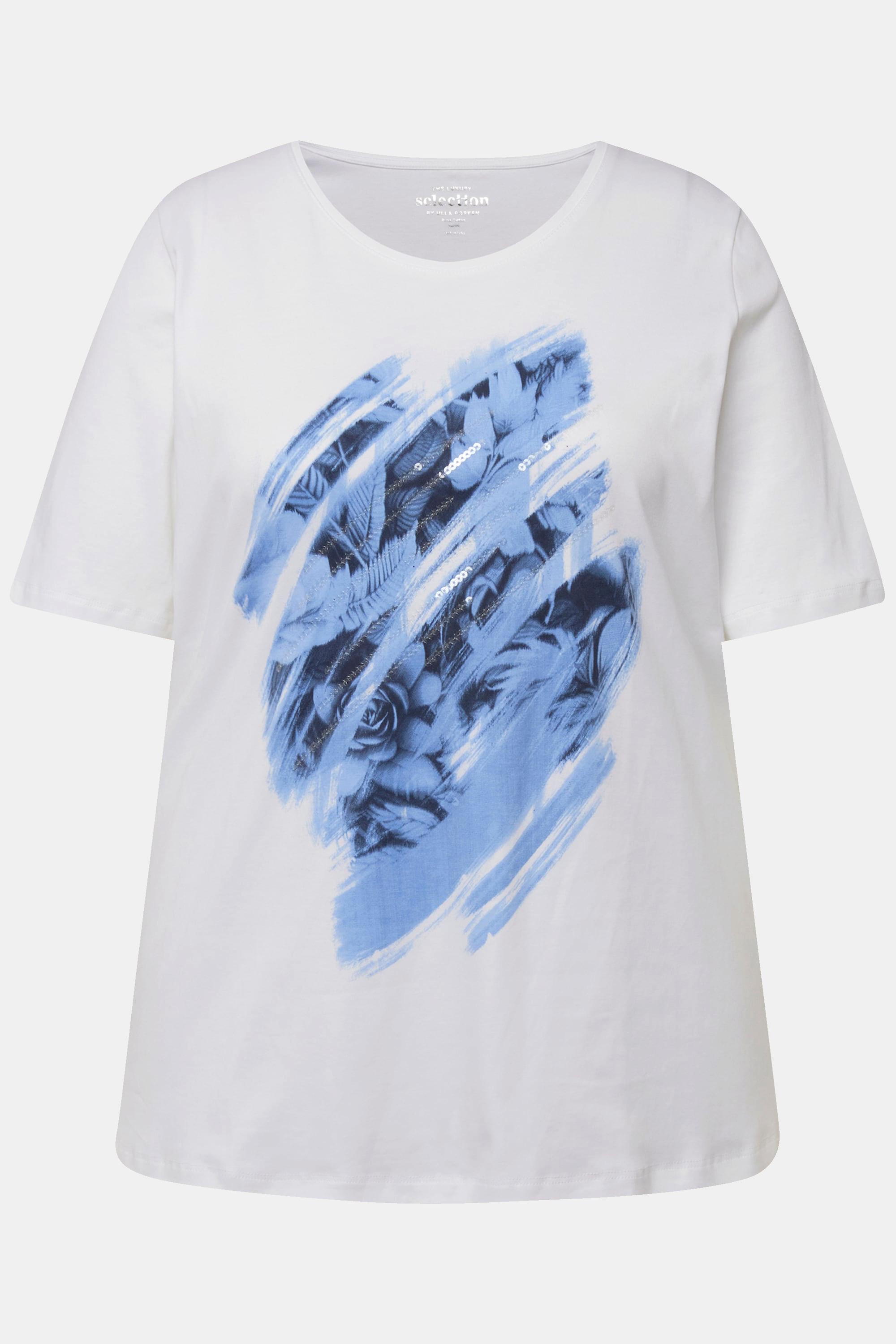 Ulla Popken Coton Pima Paillettes Col Rond Manches Courtes T-Shirt  