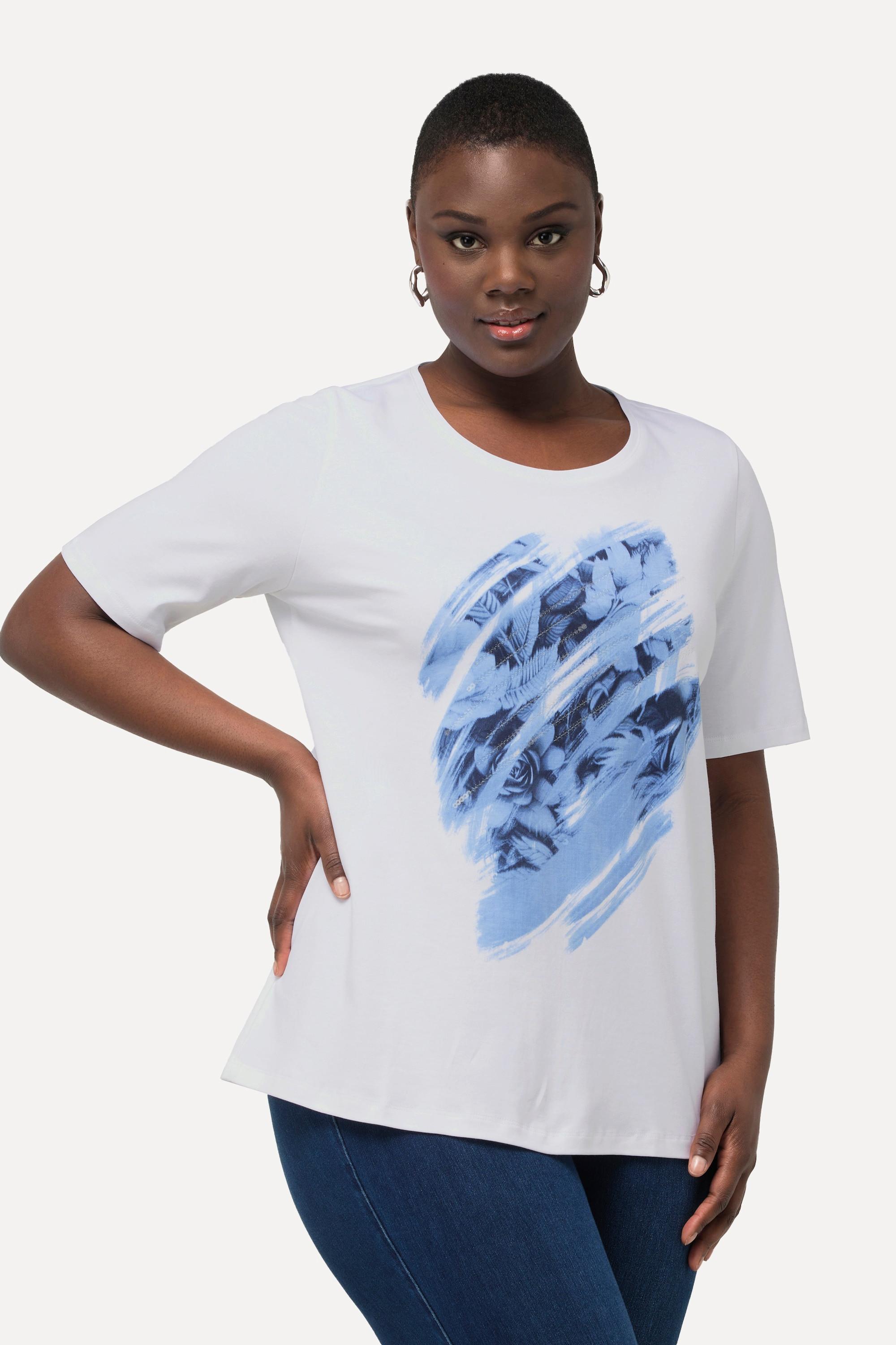 Ulla Popken Coton Pima Paillettes Col Rond Manches Courtes T-Shirt  