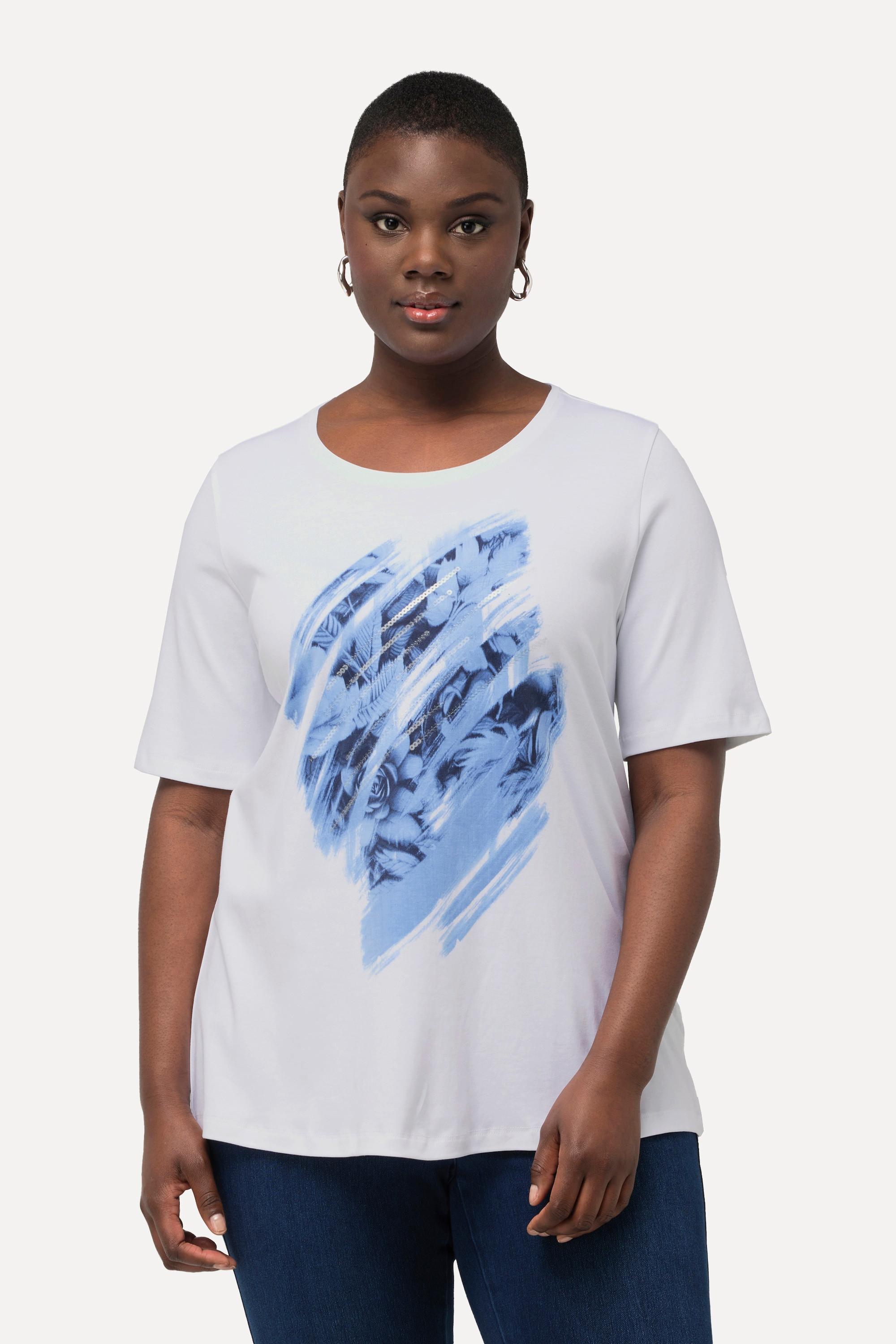 Ulla Popken Coton Pima Paillettes Col Rond Manches Courtes T-Shirt  