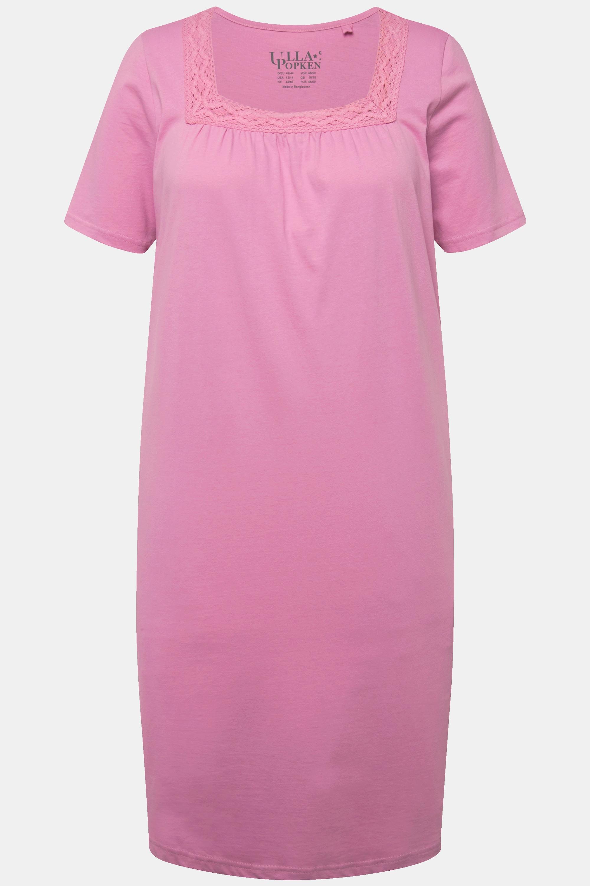 Ulla Popken Chemise de nuit Dentelle Encolure Carrée Manches Courtes  