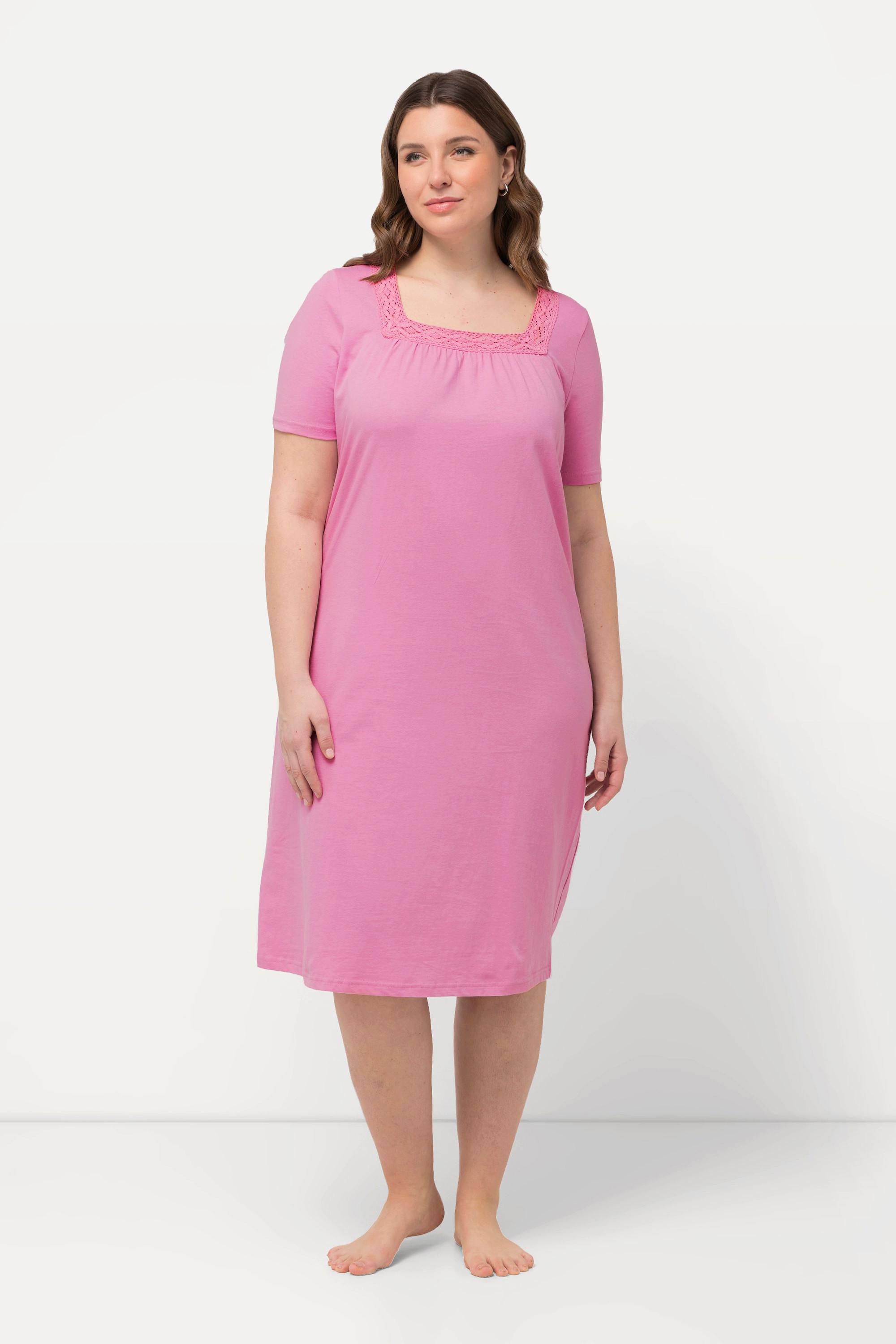 Ulla Popken Chemise de nuit Dentelle Encolure Carrée Manches Courtes  