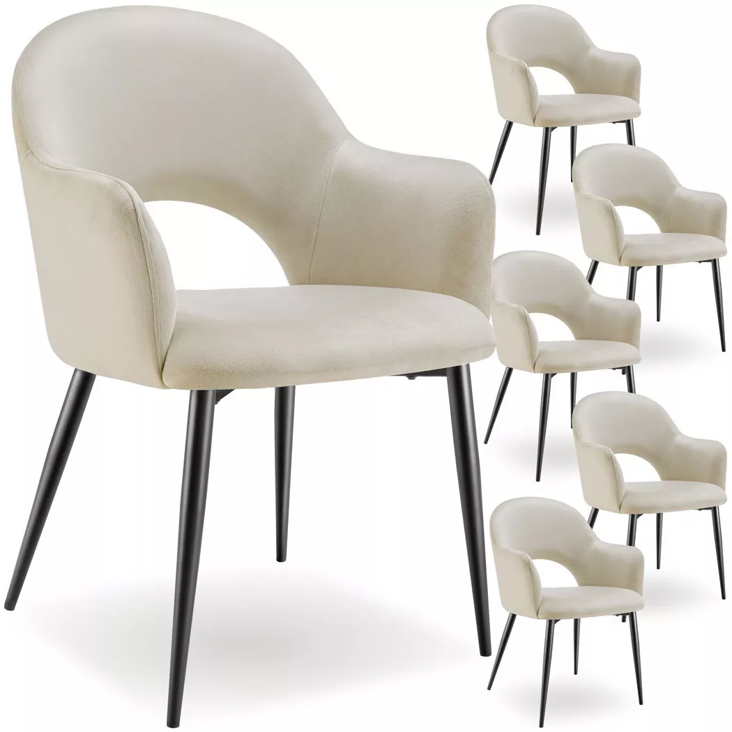 Tectake - Fauteuil SACHEL en velours et rembourré, 6 Stück, Creme