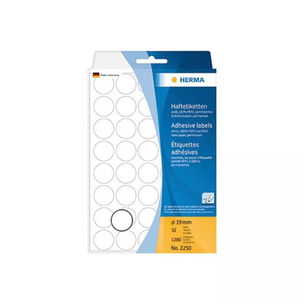 HERMA – Etiketten rund 19mm 2250 weiss 1280 Stück, One Size