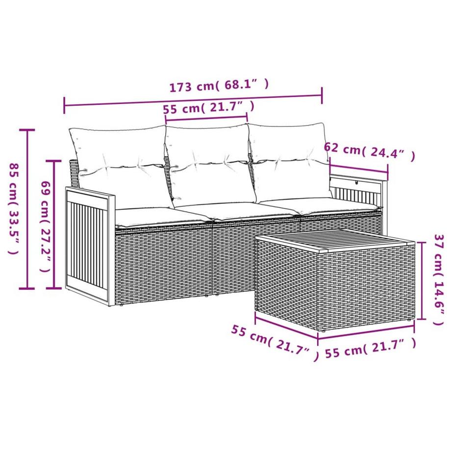 VidaXL set divano da giardino Polirattan  