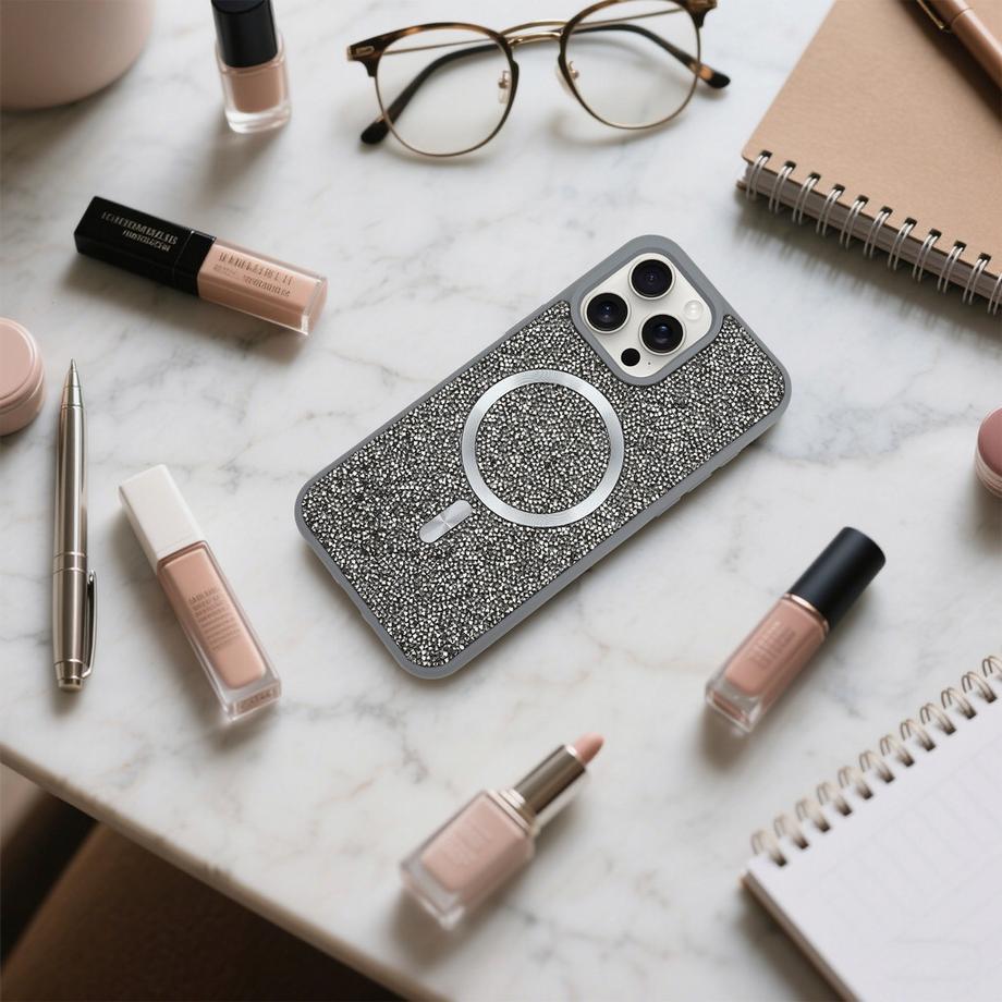 Cadorabo  iPhone 15 PRO MAX Hülle kompatibel mit MagSafe Glitzer Diamant Design 