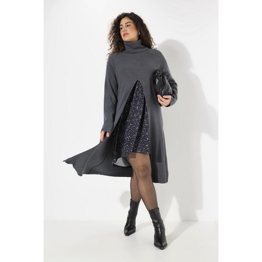 Ulla Popken Long A-Linie Stehkragen Langarm Pullover  