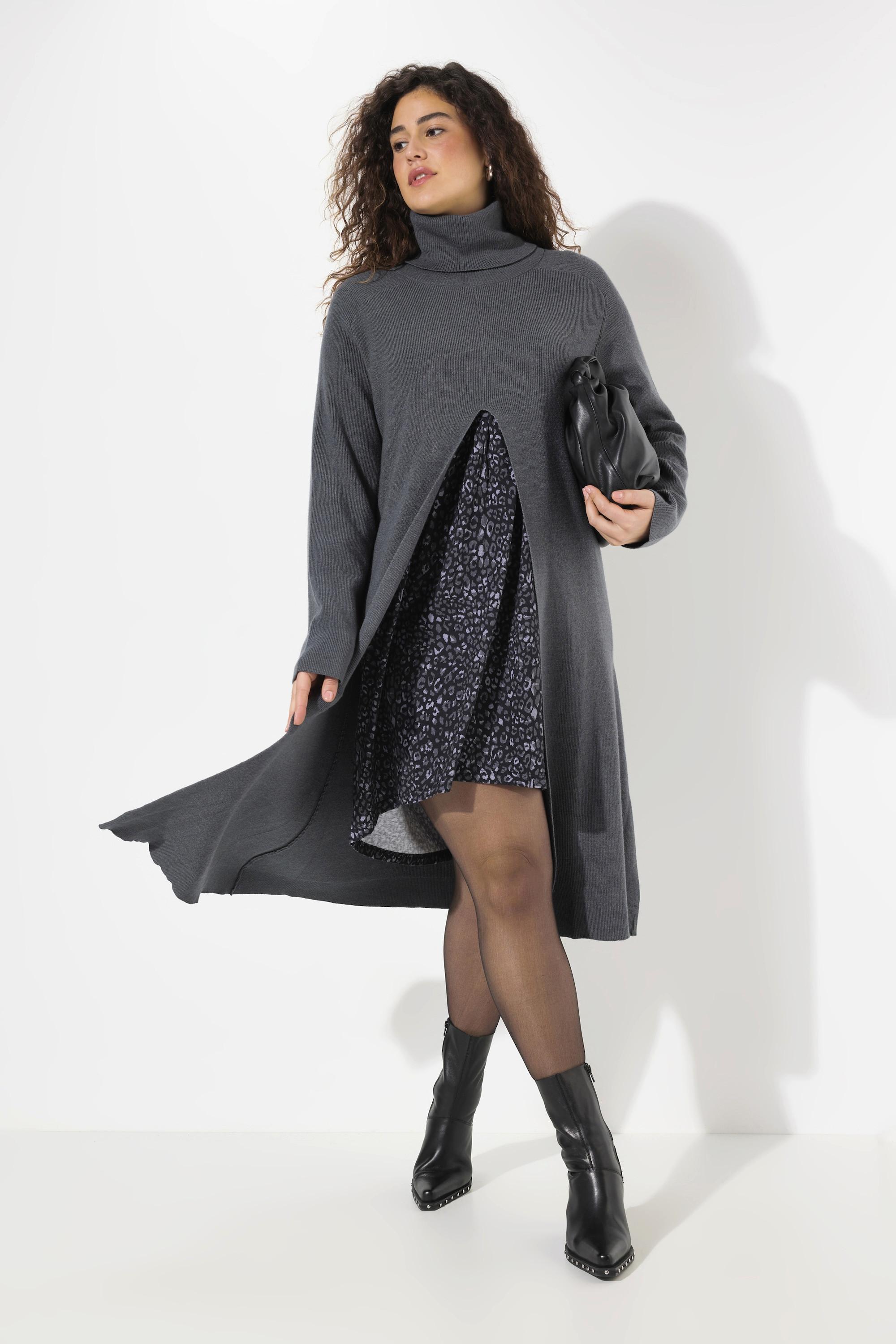 Ulla Popken Maglione Lungo Linea A Collo Alto Maniche Lunghe  