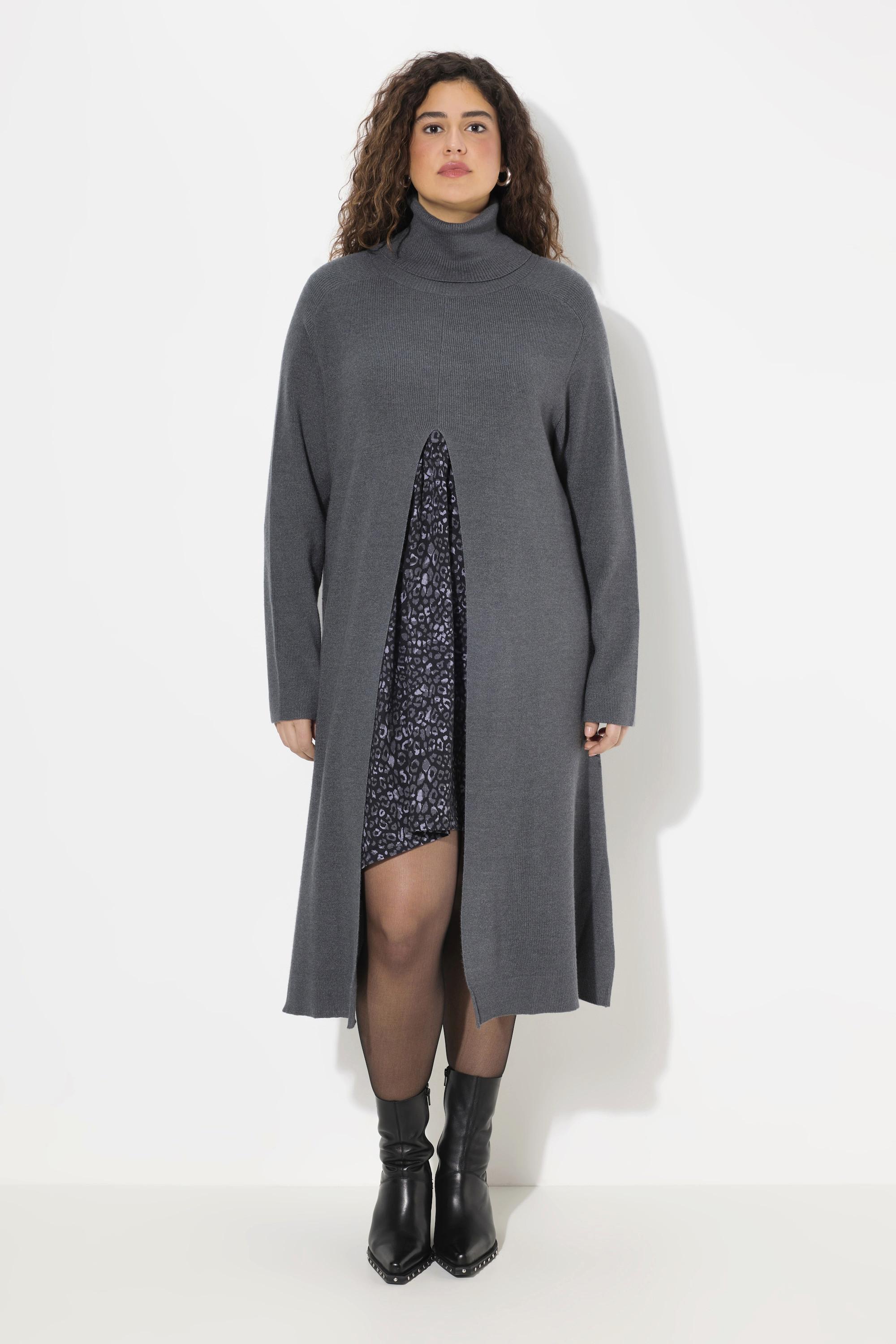 Ulla Popken Maglione Lungo Linea A Collo Alto Maniche Lunghe  