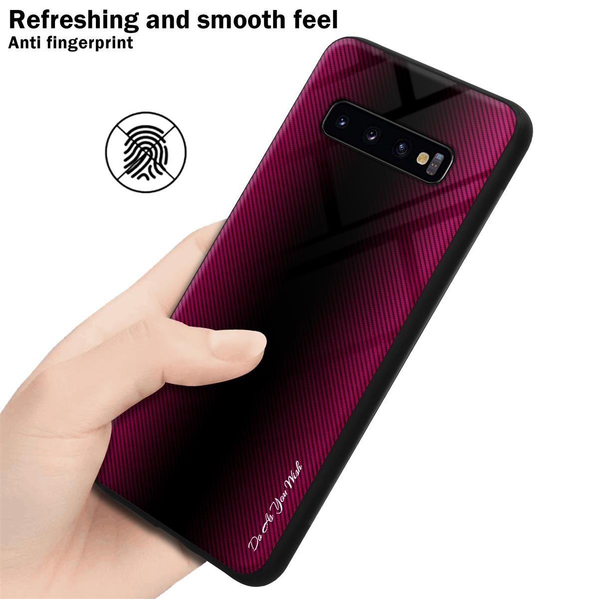 Cadorabo  Housse compatible avec Samsung Galaxy S10 PLUS - Aspect rayé - Coque de protection en silicone TPU et dos en verre trempé 