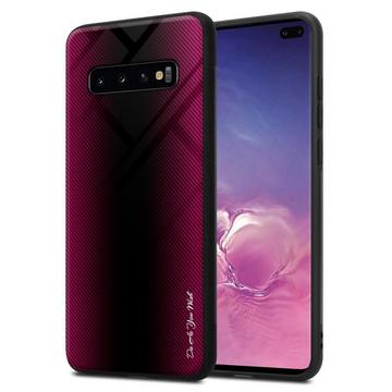 Housse compatible avec Samsung Galaxy S10 PLUS - Aspect rayé - Coque de protection en silicone TPU et dos en verre trempé