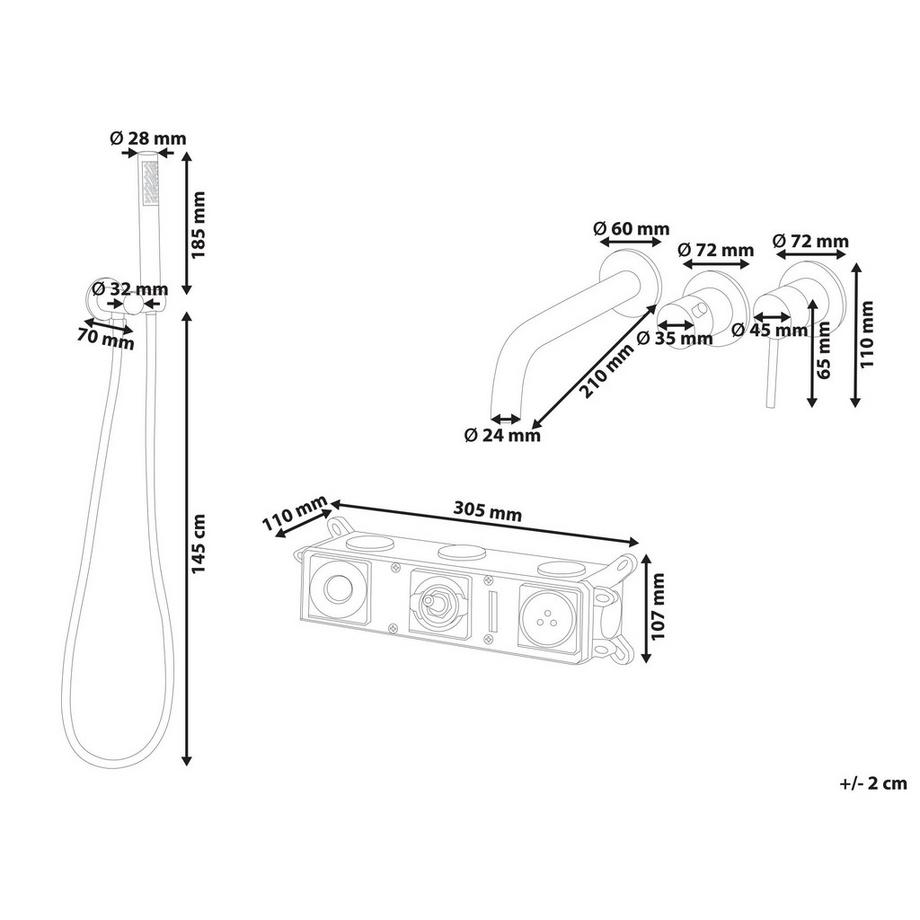 Beliani rubinetto miscelatore da parete per vasca e doccia en Ottone Moderno JAVIRA  