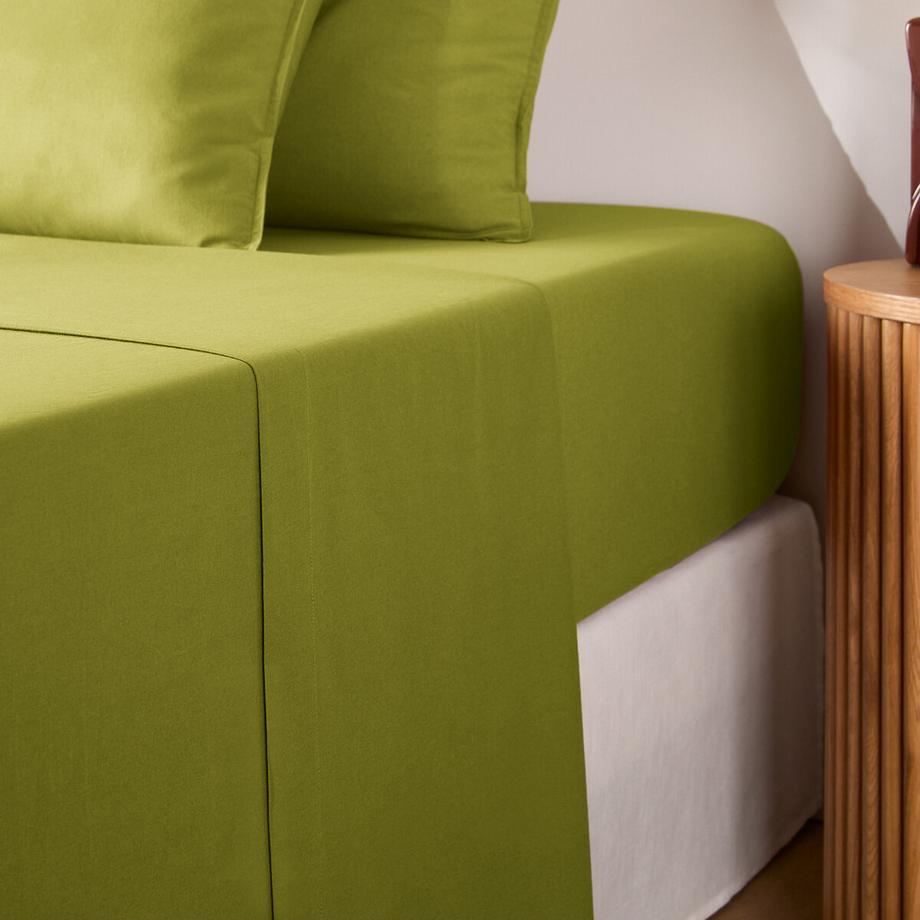 Drap plat uni en coton lavé