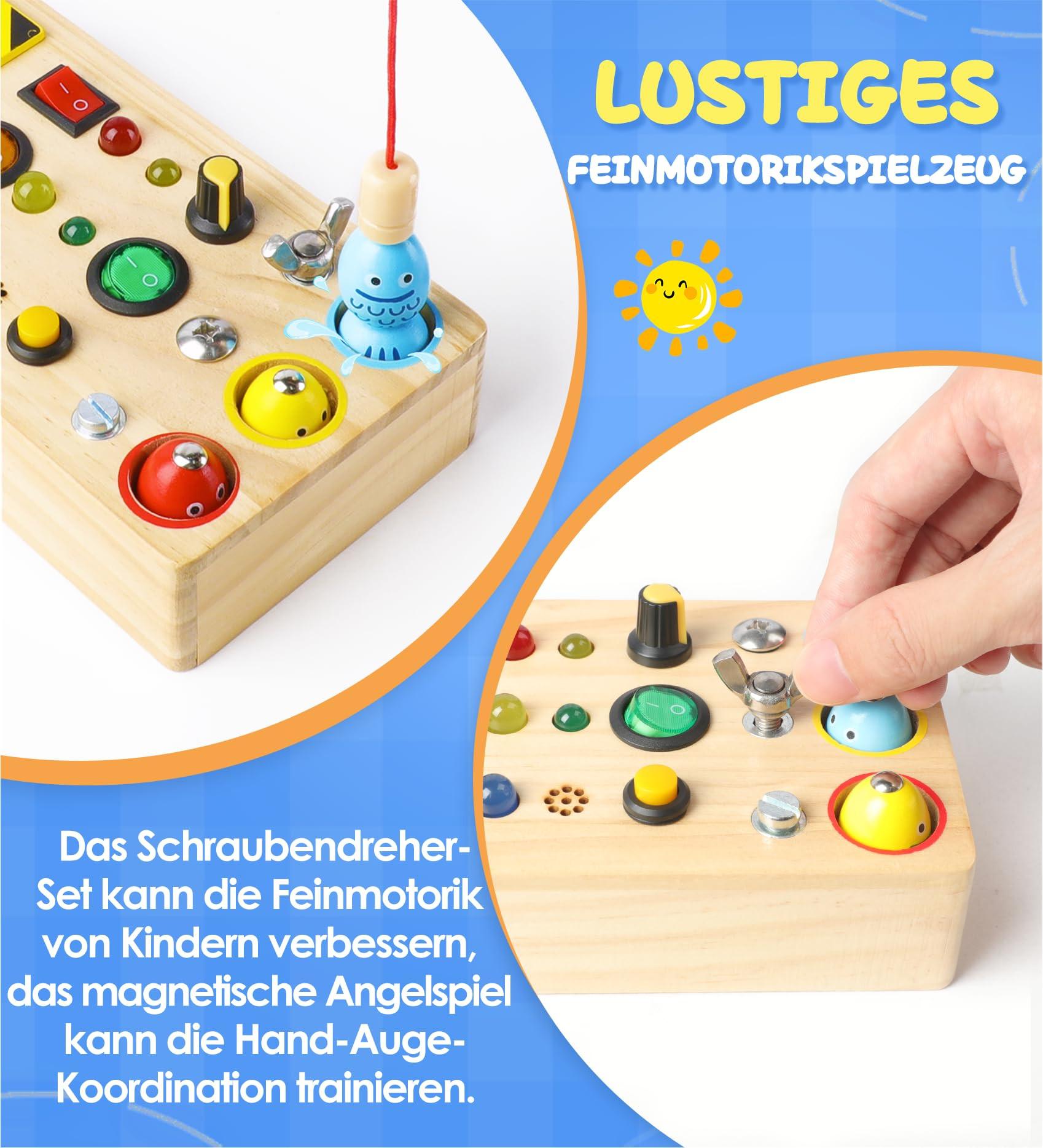 Activity-board  Busy Board hölzerne 3 in 1 Aktivität Board sensorisches Spielzeug für Kleinkinder mit Led Lichtschalter Schraubenzieher Werkzeuge magnetische Angelspiel 