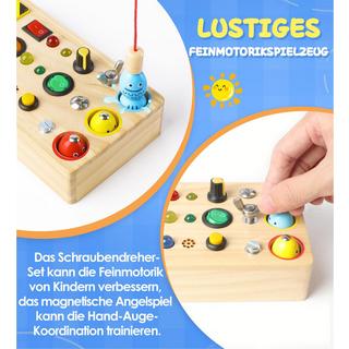 Activity-board  Busy Board hölzerne 3 in 1 Aktivität Board sensorisches Spielzeug für Kleinkinder mit Led Lichtschalter Schraubenzieher Werkzeuge magnetische Angelspiel 