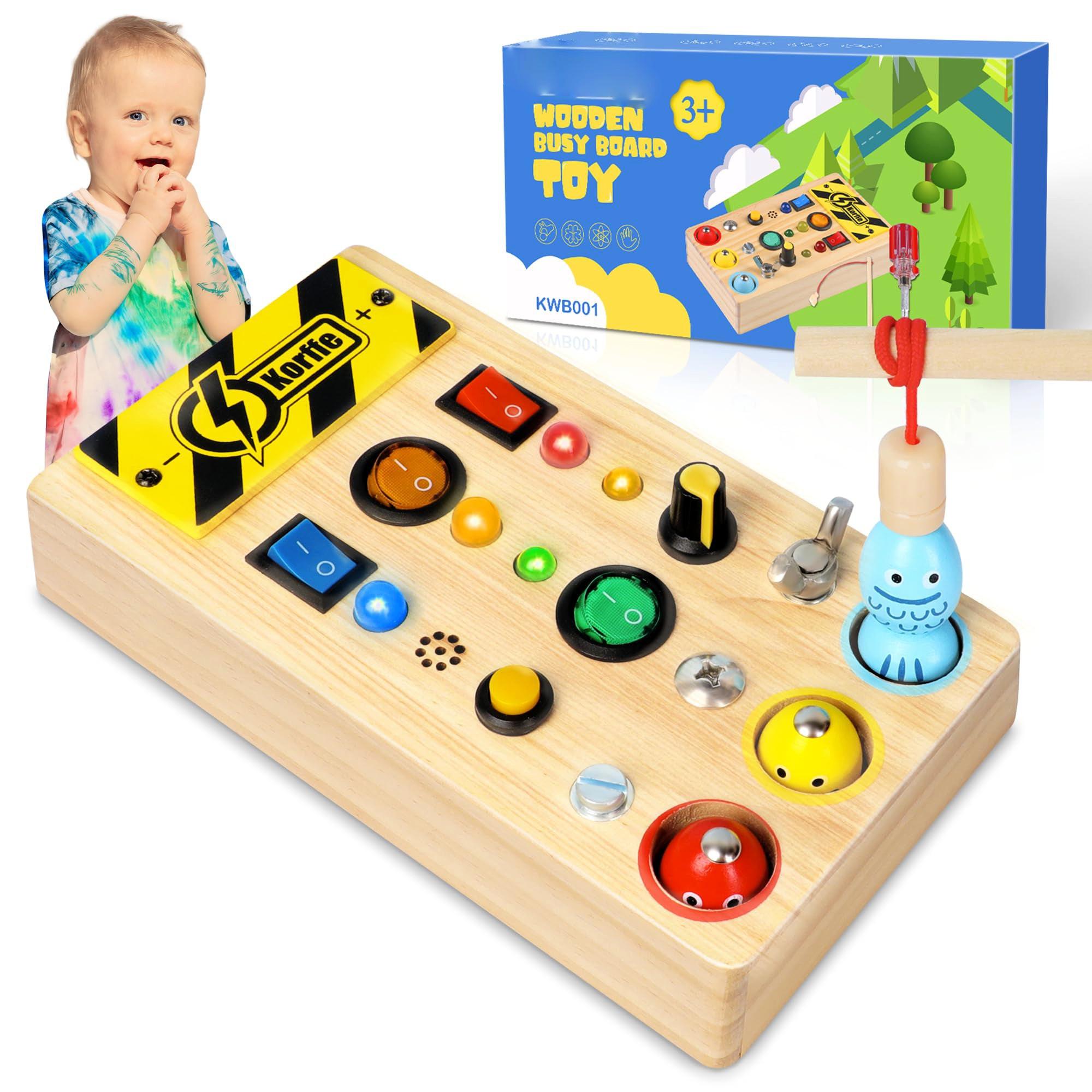 Activity-board  Busy Board Tableau d'activités en bois 3 en 1 Jouet sensoriel pour les enfants en bas âge Avec interrupteur à lumière Led Tournevis Outils Magnétiques Jeu de Pêche 