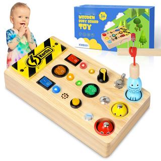 Activity-board  Busy Board Tableau d'activités en bois 3 en 1 Jouet sensoriel pour les enfants en bas âge Avec interrupteur à lumière Led Tournevis Outils Magnétiques Jeu de Pêche 