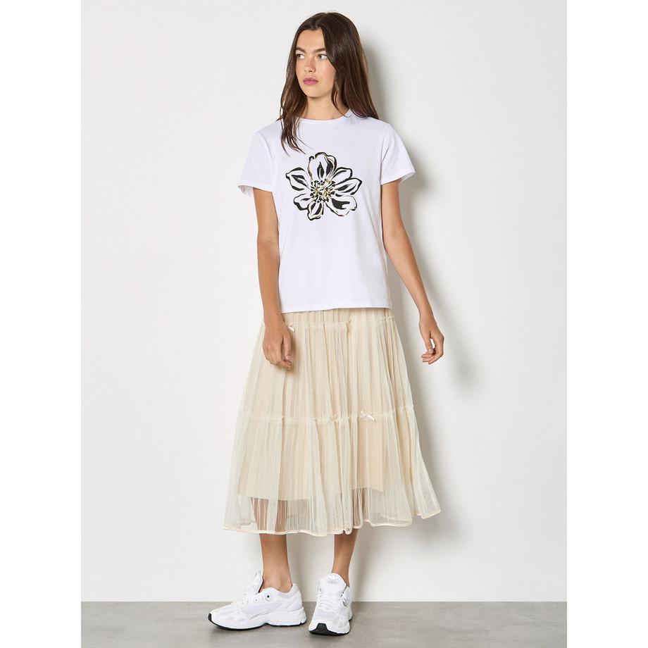 APRICOT Mesh Midi Rock mit Schleifen und Stufen  