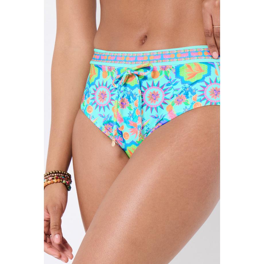Bas de Bikini Taille Haute Imprimé Vibrant avec Détail Nœud