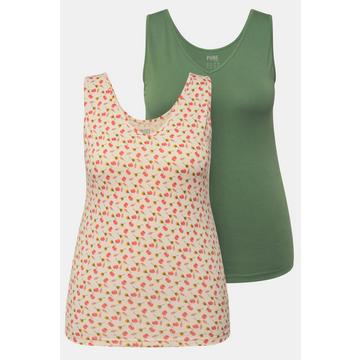 Tanktops, 2er-Pack, Blüten/einfarbig, V-Ausschnitt, ärmellos