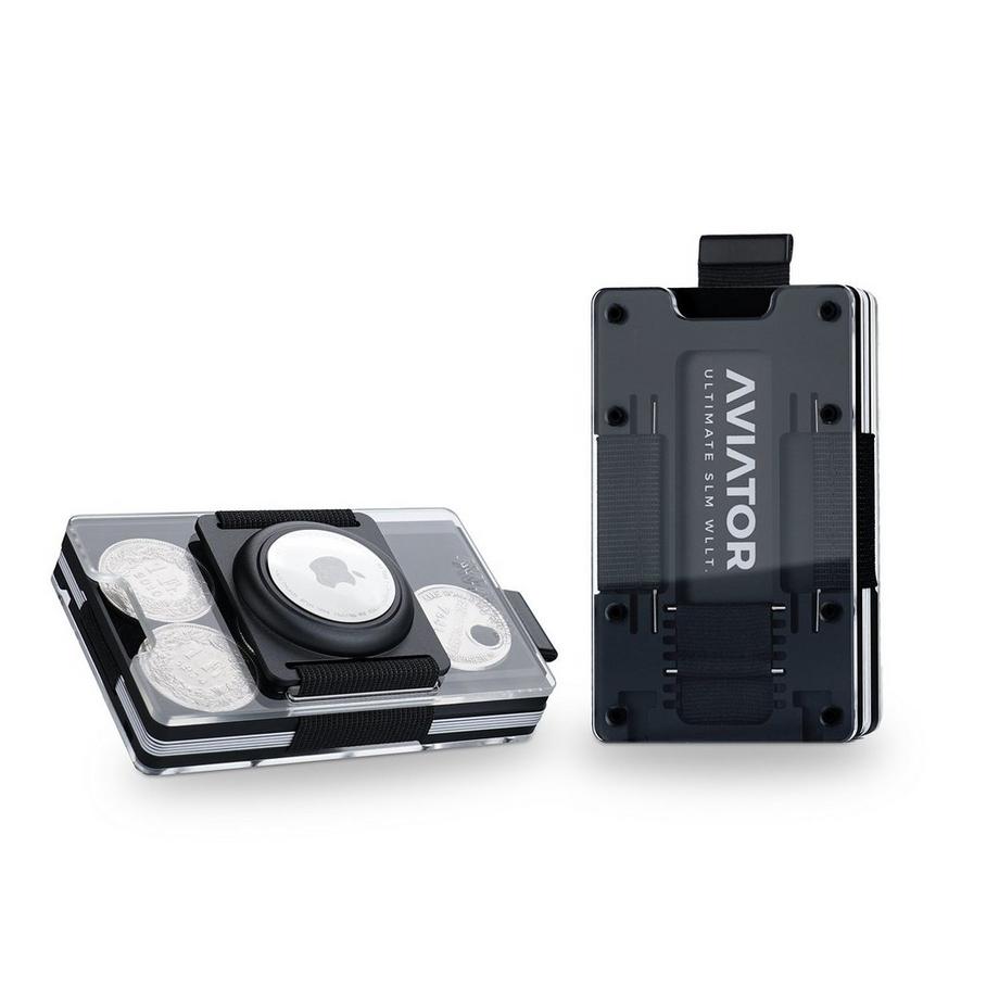 AVIATOR Smart Wallet Slide Brushed Black AirTag Clip  