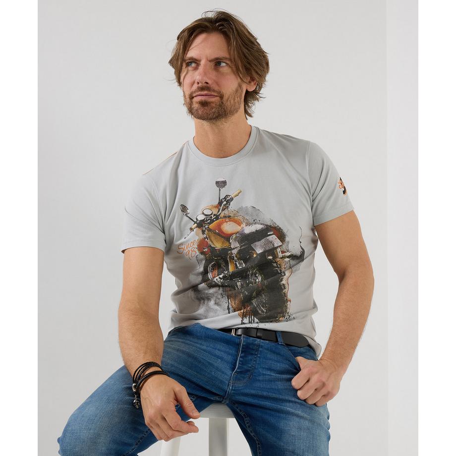 T-Shirt mit gemaltem Motorradmotiv