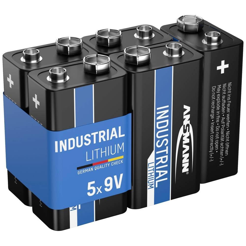 ANSMANN  Industrial Lithium-9V-Block-Batterien, 5er 