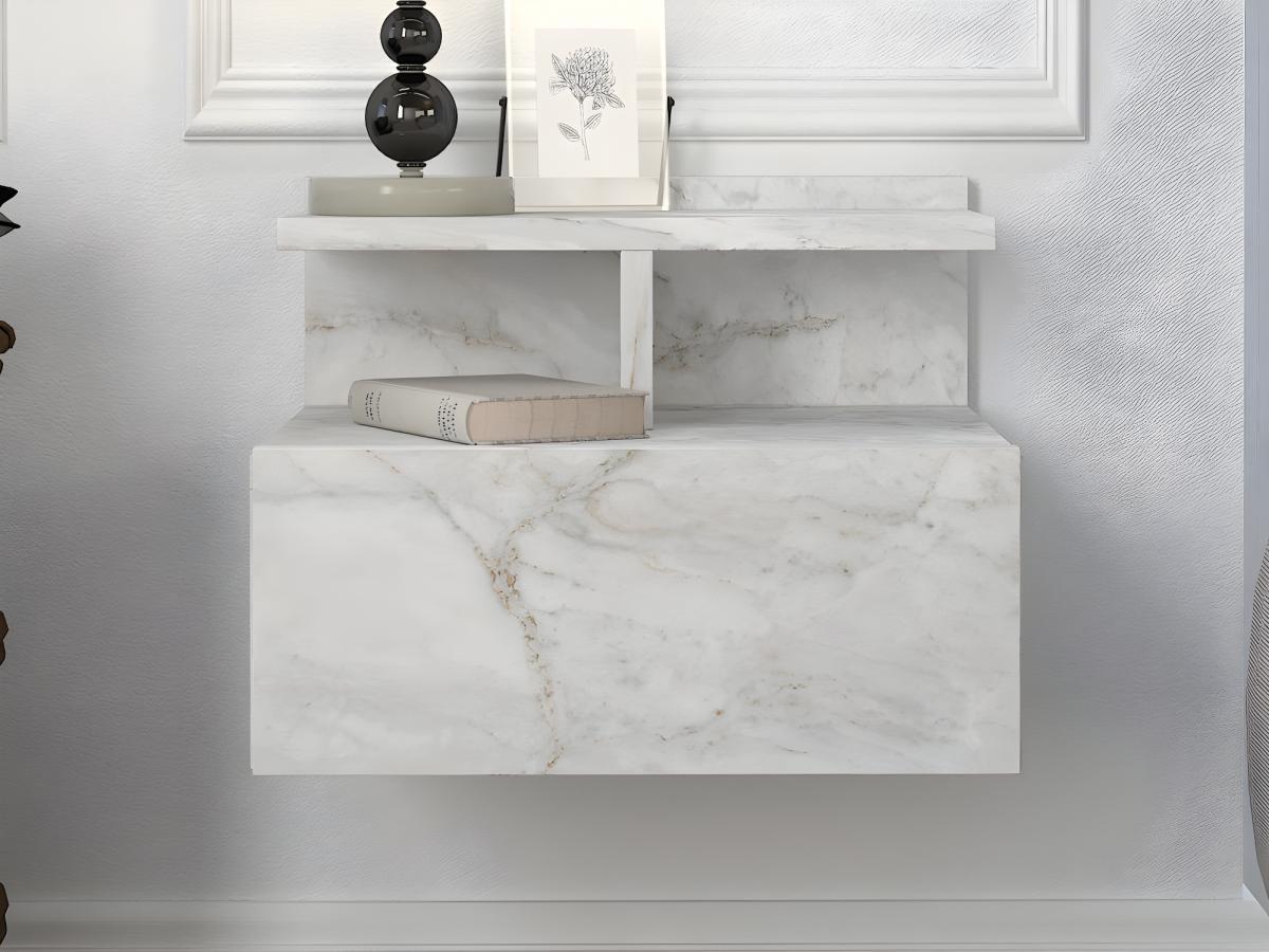 Vente-unique 2er-Set Nachttische hängend - 1 Schublade - Marmor-Optik - AZELNO  