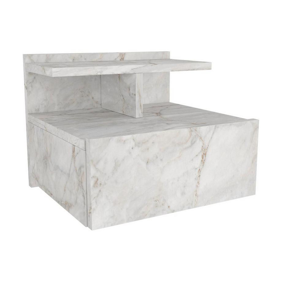 Vente-unique Comodino sospeso 1 cassetto Effetto marmo Bianco - Lotto di 2 - AZELNO  