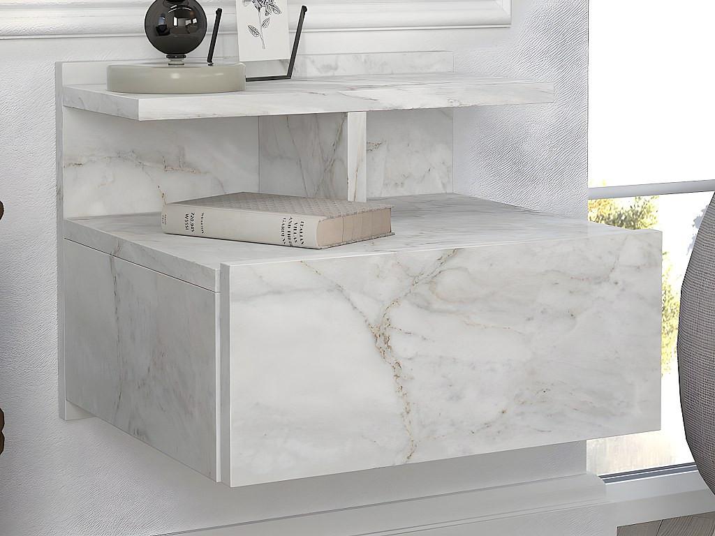 Vente-unique 2er-Set Nachttische hängend - 1 Schublade - Marmor-Optik - AZELNO  