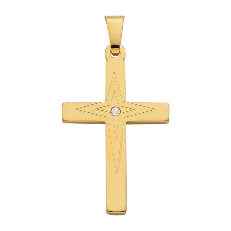 MUAU Schmuck  Pendentif croix or jaune 750 diamant 0.01.00ct. 26x14mm 