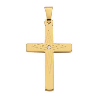 MUAU Schmuck  Anhänger Kreuz Gelbgold 750/18K Diamant 0.01ct. 26x14mm 