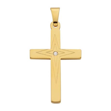 MUAU Schmuck  Anhänger Kreuz Gelbgold 750 Diamant 0.01.00ct. 26x14mm 