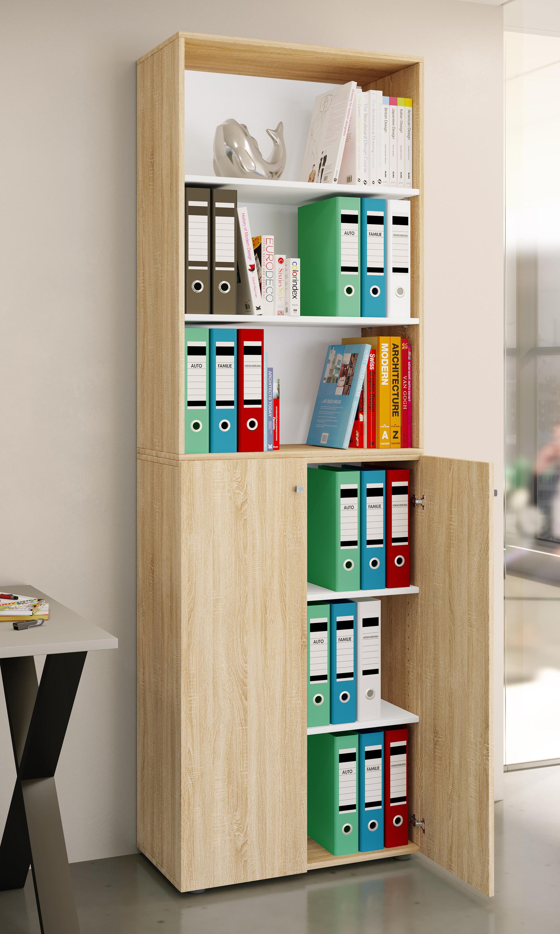 VCM Büroschrank mit 6 Fächern | Büroregal | moderner Aktenschrank mit Drehtüren | Maße ca. H. 220 x B. 70 x T. 40cm – Lona 6-Fach  