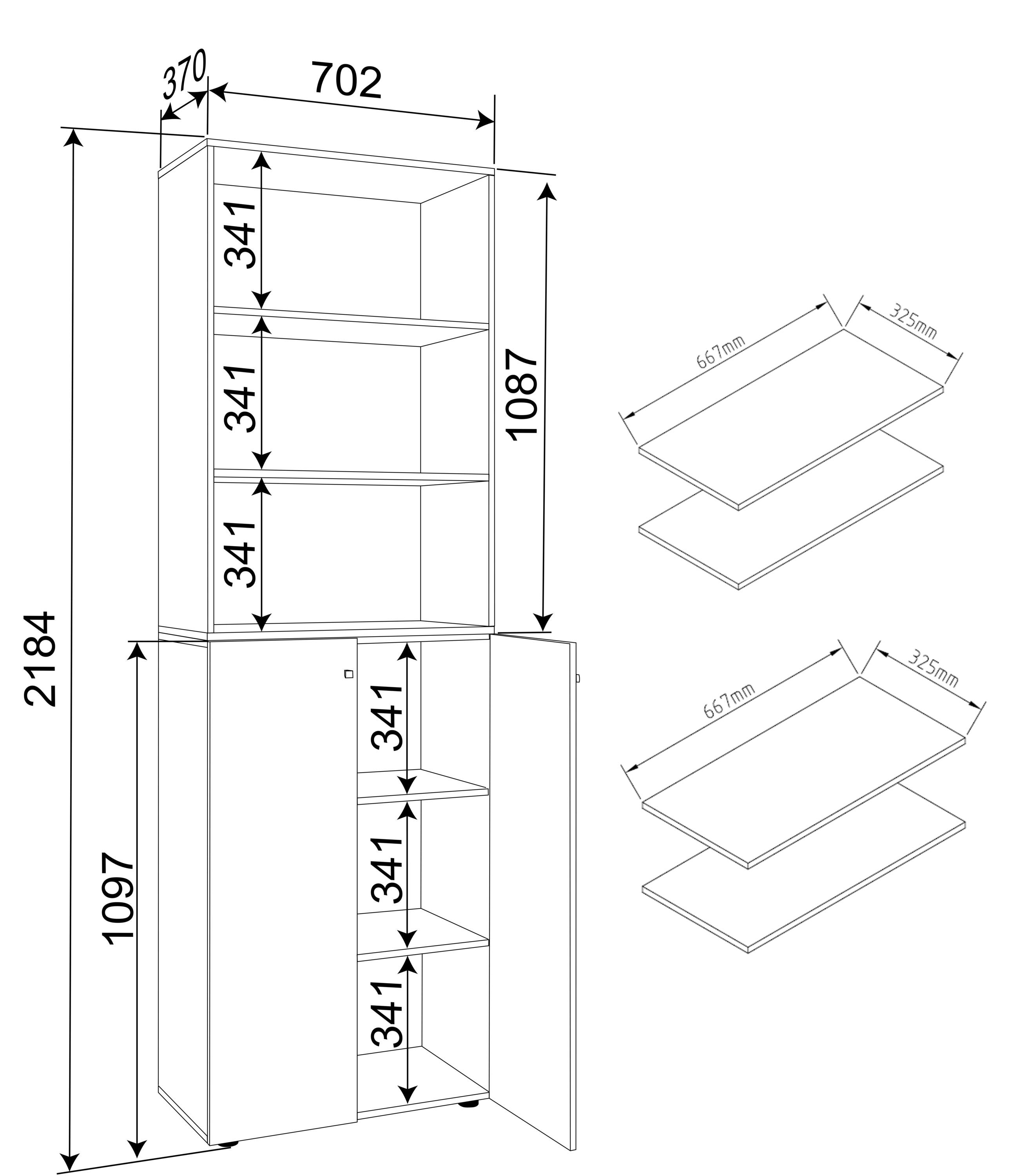 VCM Büroschrank mit 6 Fächern | Büroregal | moderner Aktenschrank mit Drehtüren | Maße ca. H. 220 x B. 70 x T. 40cm – Lona 6-Fach  